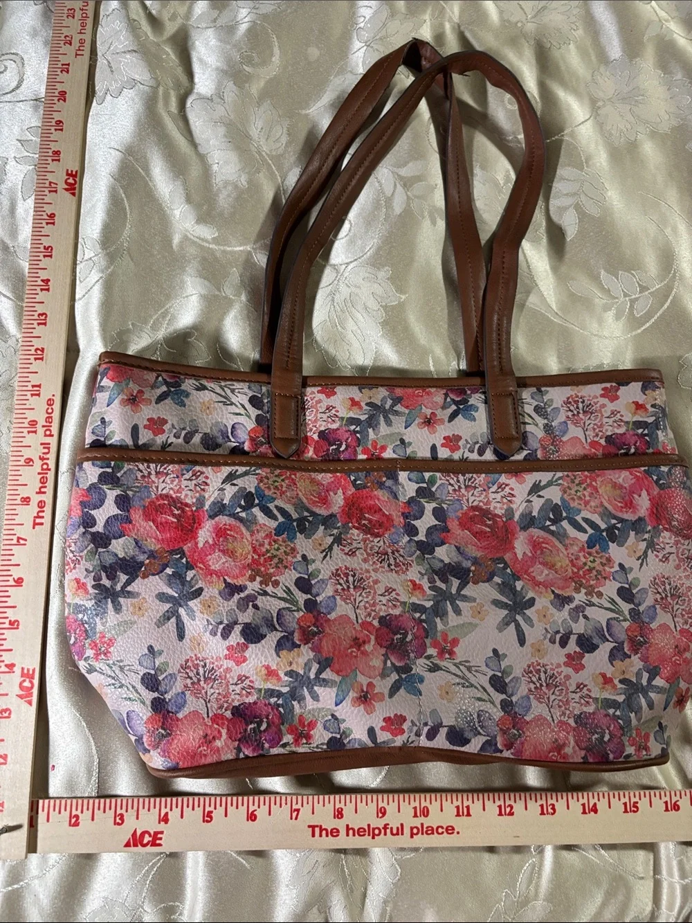 Floral Canvas Tote with Brown Handles